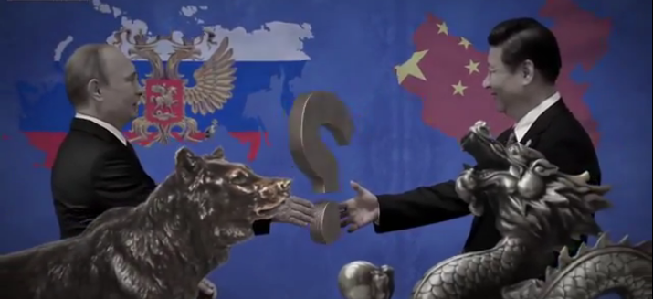 Putin & Xi with Bear & Dragaon www.politrussia.com